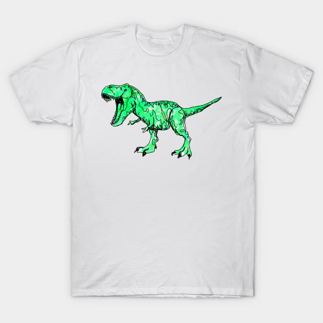 Green Line Drawing Dinosaur T-Shirt by KatieMorrisArt